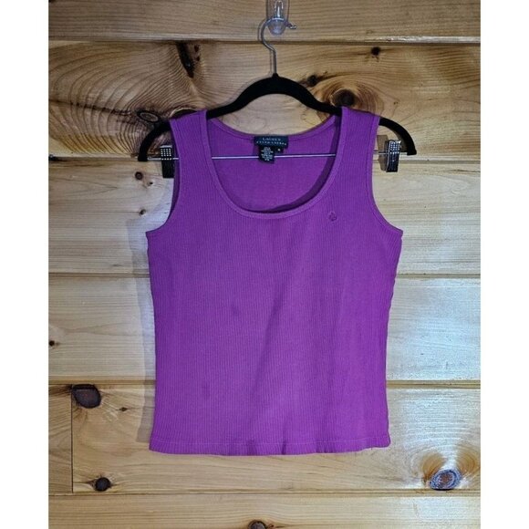 LAUREN RALPH LAUREN Womens Size Medium Pink COTTON RIBBED KNIT -TANK TOP - Picture 9 of 9